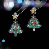 Stetnode Sweet Pink Christmas Tree Earrings For Women Sparkling Full Rhinestone Crystal Xmas Tree Dangle Earring New Year Party Jewelry