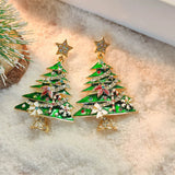 Stetnode Luxury Rhinestone Enamel Christmas Tree Earrings for Women Girls Exquisite Crystal Snowflake Earring New Year Party Jewelry Gift