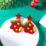 Stetnode Classic Green Christmas Tree Acrylic Printed Earrings for Women Cartoon Pattern Red Star Gloves Drop Earring Xmas Jewelry Gifts