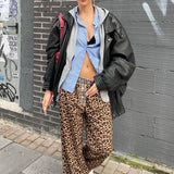 Stetnode Vintage Grunge Y2K Boyfriend Trousers Streetwear Leopard Print High Waist Long Pants Retro Women Chic Fashion Wide Leg Pants