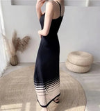 Stetnode Women Knitted Camis Dress Korean Fashion Patchwork Mesh A Line Dress Female Elegant All Match Elastic Base Sundress New