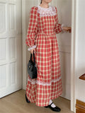 Stetnode   Autumn Retro A-Line Long Dress Plaid Chic Slim Princess Sweet New Gentle Office Lady High Street Full Sleeve