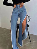 Stetnode High Waisted Side Split Out Jeans Women Casual Loose Cargo Black Pants Streetwear Summer Wide Leg Long Baggy Y2k Jeans