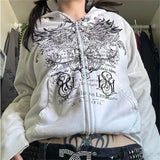 Stetnode hirigin Gothic Sweatshirt Women y2k Clothes Graphic Print Zip Up Long Sleeve Tops with Pockets Fairy Grunge Hoodie Streetwear