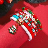 Stetnode Christmas Crystal Polymer Clay Beaded Bracelets for Women Handmade Rice Bead Xmas Tree Santa Claus Pendant Bracelet Jewelry Gift