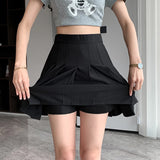 Stetnode Korean Elastic High Waist Pleated Skirt Woman Black Gray Short A-Line Skirts for Women 2024 Summer Jk Uniform Mini Skirt