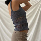 Stetnode Sexy Hollow Out Spaghetti Strap Camisole Chic Vintage Knitted Crop Tops Y2K Cute Backless Slim Fit Mini Vest Women Aesthetics