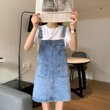 Stetnode Summer Denim Overall Dress for Women 2024 Pockets Sleeveless Jeans Dresses Woman Korean Loose Spaghetti Strap Dress Mujer