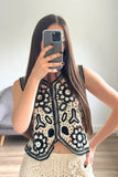 Stetnode Floral Crochet Vest for Women Sheer Open-knit Flower Button Front Sleeveless Jacket Tank Top Summer Vacation Outfit