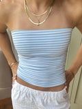 Stetnode Women Y2K Strapless Tube Tops Sexy Off Shoulder Backless Striped Bandeau Going Out Sleeveless Crop Tank Tops