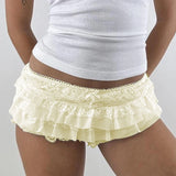 Stetnode Y2k Cutest Ruffles Mesh Layers Bloomers Frilly Pants Fairy Tiered Lace Micro Shorts Bow Waistband Booty Shorts Women Streetwear