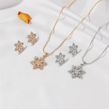 Stetnode Christmas Full Rhinestone Snowflake Stud Earrings for Women Girls Exquisite Pendant Necklace Fashion Wedding Party Jewelry Set