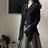 Stetnode Gothic Women Black Shirts Korean Dark Academic Female Designed Irregular Tops Spring Fashion Streetwear Y2K Blouse