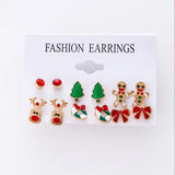 Stetnode 6 Pairs/Lot Christmas Earrings for Women Trendy Xmas Tree Santa Claus Elk Bow Ribbon Earring Set Party Holiday New Year Jewelry