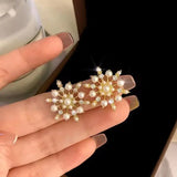 Stetnode Luxury Imitation Pearl Zircon Snowflake Drop Earrings for Women Full Rhinestone Christmas Tree Earrings Girls Party Jewelry Gift