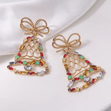 Stetnode Delicate Christmas Bowknot Bell Earrings for Women Sparkling Full Rhinestone Christmas Tree Dangle Earring Girls Holiday Jewelry