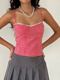 Stetnode Women Red Gingham Crop Top Sleeveless Coquette Aesthetic Plaid Print Cami  Top Summer Vintage Sweet Girl Y2k Tank Top