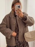 Stetnode Casual Brown Single Breasted Lamb Wool Warm Coats Women Fashion Big Pockets Thickened Short Jackets 2024 Autumn Warm Streetwear