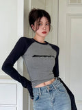 Stetnode Y2k Streetwear Slim Fit T Shirts Women Vintage Korean Fashion Casual Top Female Letter American Retro Long Sleeve Tees