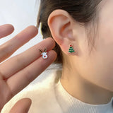 Stetnode 4 Pcs/set Cute Small Enamel Christmas Earrings for Women Trendy Santa Claus Elk Xmas Tree Stud Earrings Girls Party Jewelry Gift