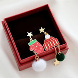 Stetnode New Asymmetric Christmas Earring for Women Delicate Crystal Bowknot Christmas Tree Snowflake Tassel Earrings Girls Party Jewelry