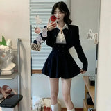 Stetnode Preppy Style Vintage Fashion Suit Woman White Shirt + Short Coat High Waist Slim Y2k Mini Dress Japanese Elegant Set 2024 Chic