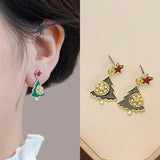 Stetnode Luxury Rhinestone Enamel Christmas Tree Earrings for Women Girls Exquisite Crystal Snowflake Earring New Year Party Jewelry Gift