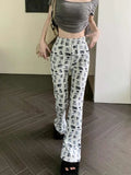 Stetnode Casual Wide Leg Pants American Vintage Cat Dog Overall Print Sweatpants Women Y2k Loose High Waist Summer Trousers Fashion