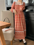 Stetnode   Autumn Retro A-Line Long Dress Plaid Chic Slim Princess Sweet New Gentle Office Lady High Street Full Sleeve