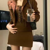 Stetnode Elegant Fashion Long Sleeve Coat Women+ Sexy Slim Fit Camisole Tops+ Y2k High Waist Bodycon Skirts Sping New Three Piece Sets