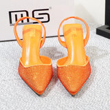 Stetnode Outfits Summer stiletto sandals with pointed rhinestones and 8CM heels