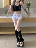 Stetnode Hole Sexy Low-waisted Denim Shorts for Women Y2k Grunge High Waist Straight Jeans 2024 Summer New Loose Wide Leg