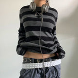 Stetnode y2k Aesthetic T Shirt  Women Grey Striped Long Sleeve Tops Gothic E Girl Punk Dark Academia Clothes Streetwear