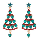 Stetnode New Trendy Rhinestone Christmas Tree Earrings for Women Exquisite Zircon Xmas Tree Drop Earring Girls New Year Festival Jewelry