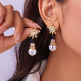 Stetnode Fashion Christmas White Snowman Pearl Drop Earrings for Women Cute Rhinestone Snowflake Earring Jewelry New Year Holiday Gifts