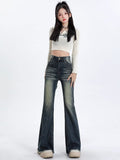 Stetnode Blue High Waist Skinny Pants Jeans Women Autumn High Street Slimming Trumpet Denim Pants Retro Extended Version Horseshoe Pants