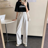 Stetnode Women's White Wide Leg Jeans Pant Autumn High Waist All-Match Loose Denim Pant Casual Vintage Trousers Wide Leg Pants Jeans