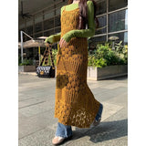 Stetnode 2024 Spring New Streetwear Hollow Sexy Knitted Sling Dress Women + Solid Color Casual Long-sleeved T-shirt Two-piece Suit