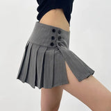 Stetnode Vintage Y2k Striped Pleated Skirt Women Sexy Preppy Style Low Waist Button Slim A-line Micro Mini Skirt Streetwear