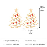 Stetnode Christmas Full Rhinestone Snowflake Pearl Earrings for Women Colorful Hollow Xmas Tree Red Hat Ear Hook Earring New Year Jewelry