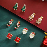 Stetnode 5 Pairs/Set Clip Earring for Women Small Cute Xmas Tree Snowflake Crutch Santa Claus Ear Clip Girls Christmas Party Jewelry Gift