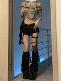 Stetnode Oversize American Black Jeans for Women Y2k E-Girl Low-waisted Hole Denim Pants 2025 Summer New Straight Wide Leg Shorts