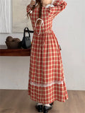 Stetnode   Autumn Retro A-Line Long Dress Plaid Chic Slim Princess Sweet New Gentle Office Lady High Street Full Sleeve