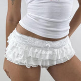 Stetnode Y2k Cutest Ruffles Mesh Layers Bloomers Frilly Pants Fairy Tiered Lace Micro Shorts Bow Waistband Booty Shorts Women Streetwear