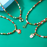 Stetnode Handmade Colorful Rice Beads Short Necklace for Women Cute Santa Claus Christmas Tree Pendant Choker Necklace New Year Jewelry