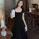 Stetnode Summer Short Sleeve Sundress Women 2024 Chic Square Collar A Line Long Dress Woman Elegant Party Club Bodycon Dress Mujer