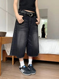 Stetnode 2024 Y2k Retro Women Low Rise Jorts Brushed Black Wash Cropped Baggy Jeans Wide Leg Frayed Denim Short Pants Acubi Fashion