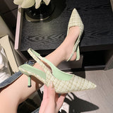 Stetnode New Sea Salt Blue Pointed High Heel Sandals for Women Back Hollow Half Headed Single Shoes Fashion Versatile Dress Work Shoes