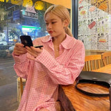 Stetnode Harajuku Sweet Plaid Dress Women Pink Ruffles Mini Shirt Dresses Korean Vintage Streetwear Long Sleeve Casual Vestidos