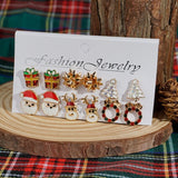 Stetnode 6 Pairs/Set Merry Christmas Series Stud Earrings for Women Cute Santa Claus Snowflake Elk Ribbon Earring Set Party Jewelry Gift